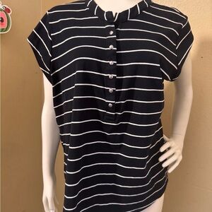Calvin Klein Navy and White Striped Button-Front Top